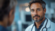 © feeling lucky - Confident male doctor in a clinic, engaging with a patient, demonstrating professionalism and compassionate healthcare.