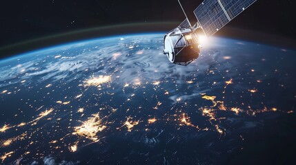 Poster - Satellite communication network, illustrating global connectivity