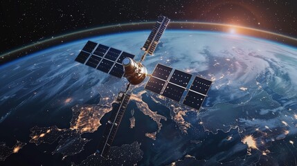 Poster - Satellite communication network, illustrating global connectivity