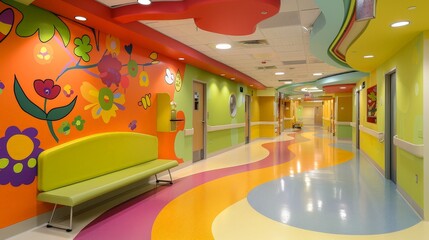 Wall Mural - The hospital's pediatric wing is designed with vibrant colors and playful decor.