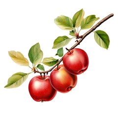 Wall Mural - apple-tree-twig-branch-with-fruits-isolated-on-white-or-transparent-png