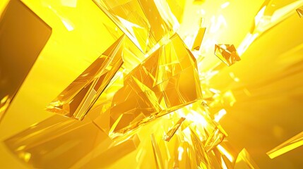 Poster - Abstract 3D yellow background with dynamic geometric shapes and light reflections, ideal for energetic visuals.
