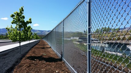 Poster - The installation of chain link fences involves sturdy posts, tension wires, and galvanized steel mesh.