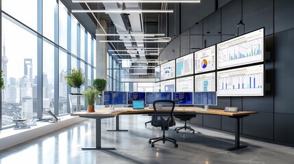 Poster - The integration of digital display screens and interactive workstations in modern workbenches enhances real-time data visualization