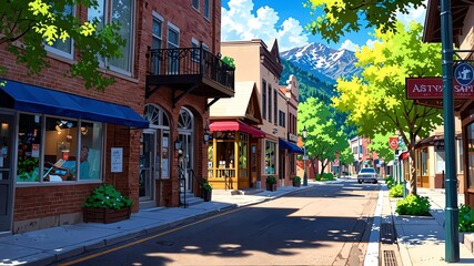 Wall Mural - a street in colorado usa aesthetic anime style for background