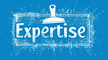 Poster - White rubber stamp pressing expertise concept on blue background