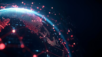 Wall Mural - Illuminated Global Digital Connectivity Network Floating from Digital Globe on Dark Background