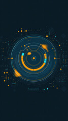 Poster - A blue and orange circle with many dots. The circle is surrounded by a black background. The circle is a representation of a computer screen
