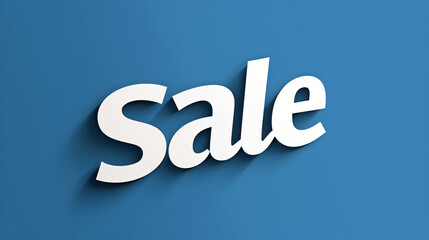 Poster - Sale sign in white with shadow on blue background, symbolizing retail event