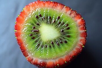 Wall Mural - Close-up of a kiwi fruit slice with a strawberry border