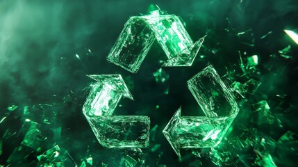 abstract 3d recycling symbol with radiant green elements, illustrating green initiatives.