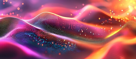 Poster - Futuristic Abstract Dot Wave with Colorful Musical Elements Digital Particle Wave Technology Theme Smooth Curves on Light Background 3D Rendered Digital Background