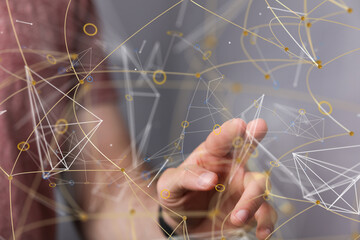 Poster - Global network. Blockchain. 3D illustration. Neural networks and artificial intelligence. Abstract