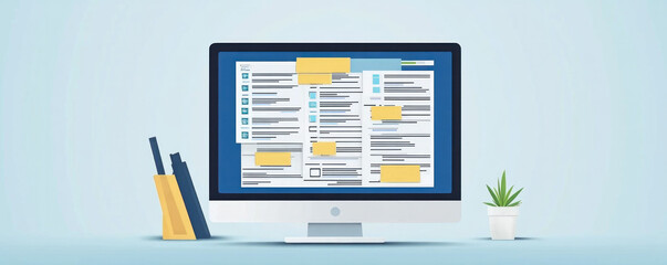 Poster - a computer monitor with a yellow sticky note on it