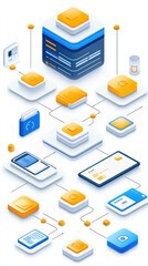 Poster - A computer network diagram with many different devices and a phone. The devices are connected to each other and the phone is in the middle