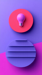 Poster - A light bulb is placed on top of a red circle. Concept of creativity and innovation
