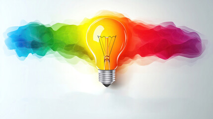 Poster - A light bulb is lit up in a colorful background. The light bulb is the main focus of the image, and the colors of the background create a vibrant and energetic mood