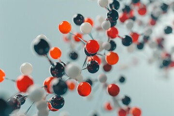 Poster - Abstract background showing a molecular structure connecting red, white and black spheres