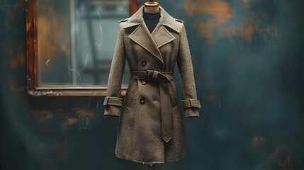 Wall Mural - A woman's coat is hanging on a mannequin