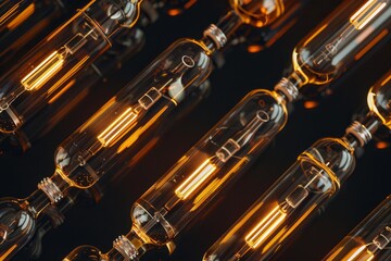 Poster - Rows of glowing light bulbs forming an illuminated pattern on a dark background