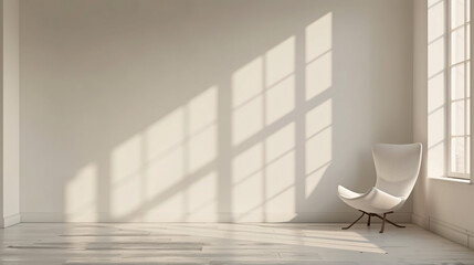 Poster - Sunlit minimalist room with geometric shadows cast by window