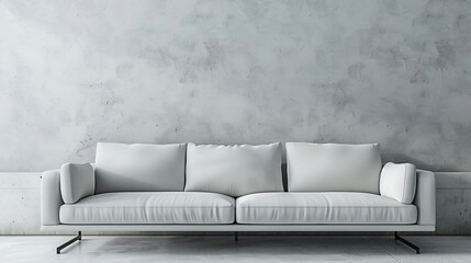 Wall Mural - Contemporary living room with a white sofa set against a textured concrete wall for a modern minimalist look