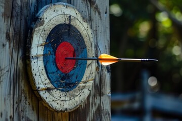 Poster - Archery target with an arrow hitting the center, achieving a perfect shot