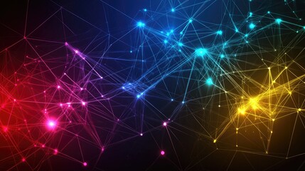 Abstract digital technology background with network colorful connection lines