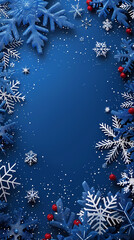 Wall Mural - Blue Christmas snowflakes background,Vector illustration. Paper cut cartoon style