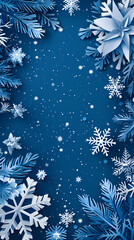 Wall Mural - Blue Christmas snowflakes background,Vector illustration. Paper cut cartoon style