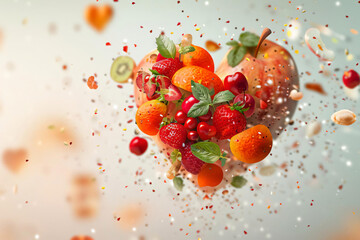 Wall Mural - Fruit Explosion in a Heart Shape.