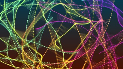 Poster - Abstract background with connecting dots and lines. Neural connections. Network connection structure. Weave effect. 3D rendering. Abstract animation 4K.