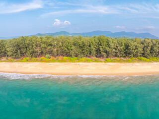 Sticker - Empty tropical beach and seascape, Beautiful sandy beach and sea in sunny day,Blue sky in good weather day, Beach sea space area nature background