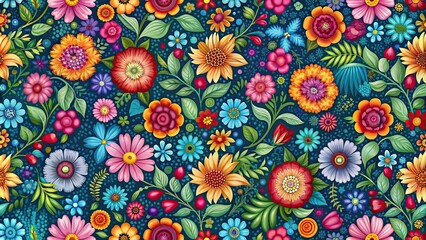 Poster - Colorful flower seamless pattern perfect for wallpaper or fabric design, flowers, seamless, pattern, colorful, background