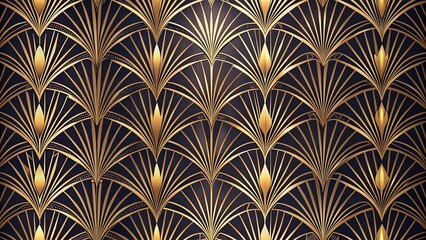 Elegant art deco seamless pattern features delicate golden geometric lines, abstract florals, and minimalist textures in a sophisticated, refined, and vintage-inspired design.