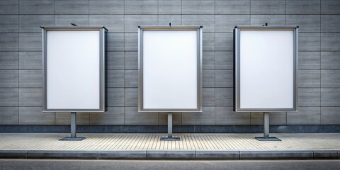 Canvas Print - Three empty billboard mockups on grey background, mockup, billboard, blank, advertisement, marketing, signage