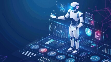 Wall Mural - Futuristic Robot Presenting Data