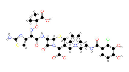 Wall Mural - cefiderocol molecule, structural chemical formula, ball-and-stick model, isolated image antibiotic