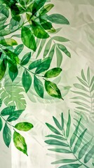 Wall Mural - Lush green leaves and foliage with gentle shades. Perfect for nature-themed designs and backgrounds. Beautiful watercolor leaves pattern. Visual for eco-friendly projects, websites, and blogs. AI