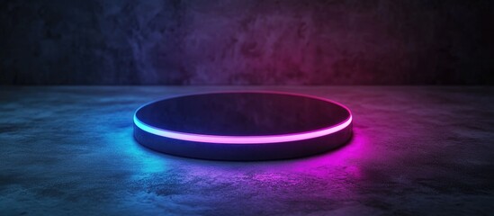 Poster - Glowing Neon Circle Technology Background with Text Overlay on Dark Surface