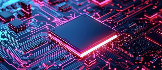 Poster - intricate illustration of a glowing central processor unit on a futuristic circuit board highlightin