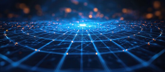 Poster - Illuminated geometric interface on blue backdrop Concept of technology innovation and connectivity 3D Visualization