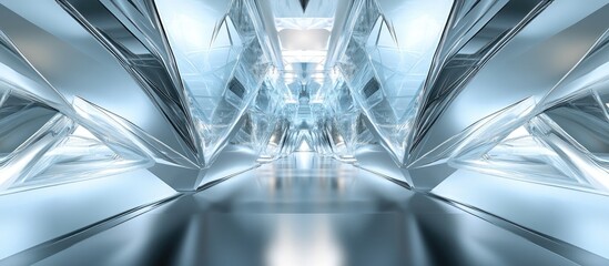 Poster - Futuristic Abstract Wallpaper with Layered Panels and Geometric Design Reflective 3D Metallic Texture Featuring a Spaceship Pattern