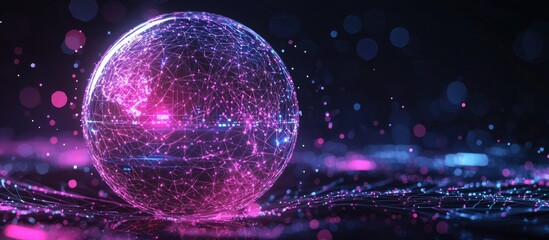 Poster - futuristic abstract sphere with colorful particles representing global connectivity digital technolo
