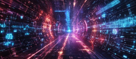 Poster - Futuristic metaverse concept featuring high tech digital data telemetry with encrypted numbers and a dynamic background for computer desktop display