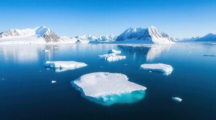 stunning aerial view of icebergs floating in calm blue waters surrounded by majestic snow-capped mou