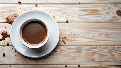 Poster - Hot chocolate spilled on white plate, spill, cocoa, mug, drink, messy, accident, food photography, sweet