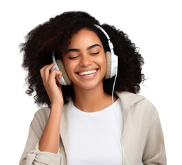 Canvas Print - PNG Headphones listening headset smile.