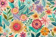 © Man888 - Vibrant abstract floral art pattern featuring hand-drawn flowers and leaves in soft pastel hues, reminiscent of a vintage acrylic painting, perfect for spring season designs.