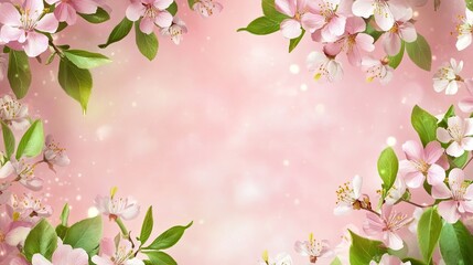 Wall Mural - Spring blossom frame border background for banner with copy space. Spring banner background with pink blossom
